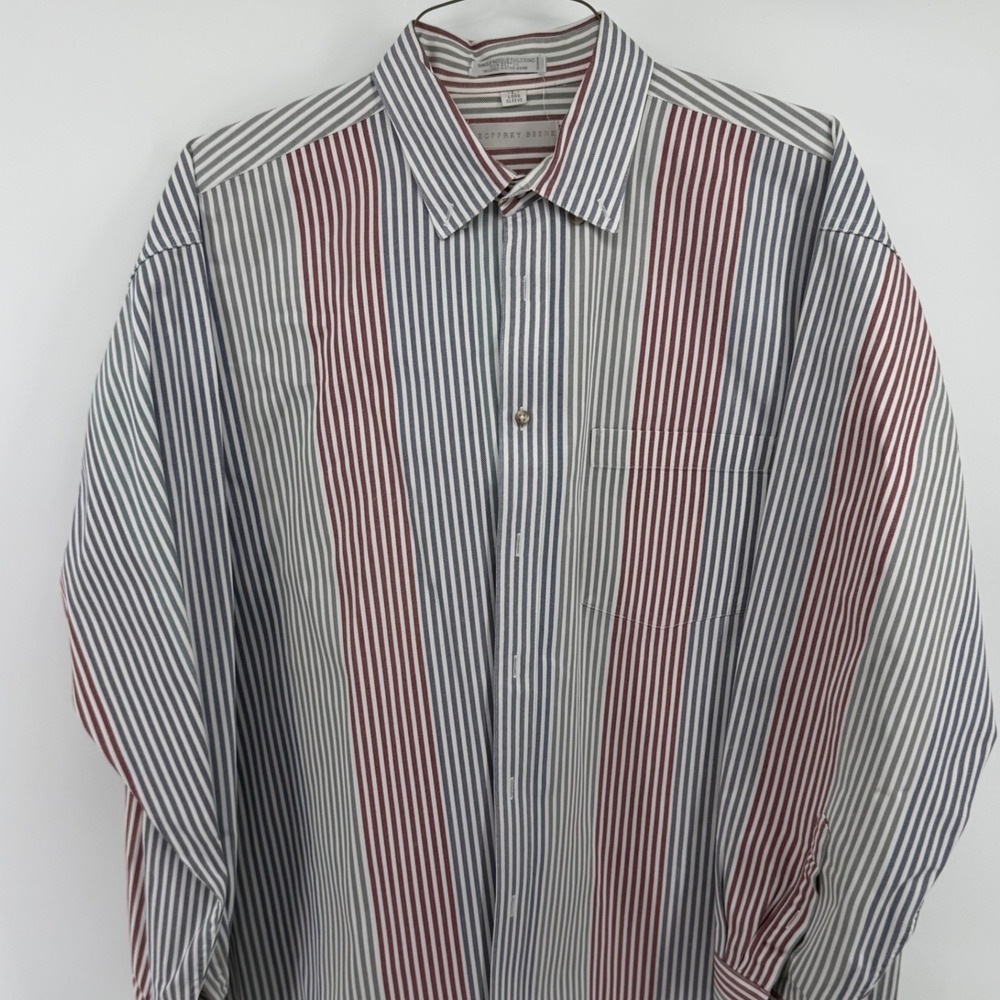Geoffrey Beene Mens Large Long‎ Sleeve Striped Button Down Shirt Cotton Grey Red